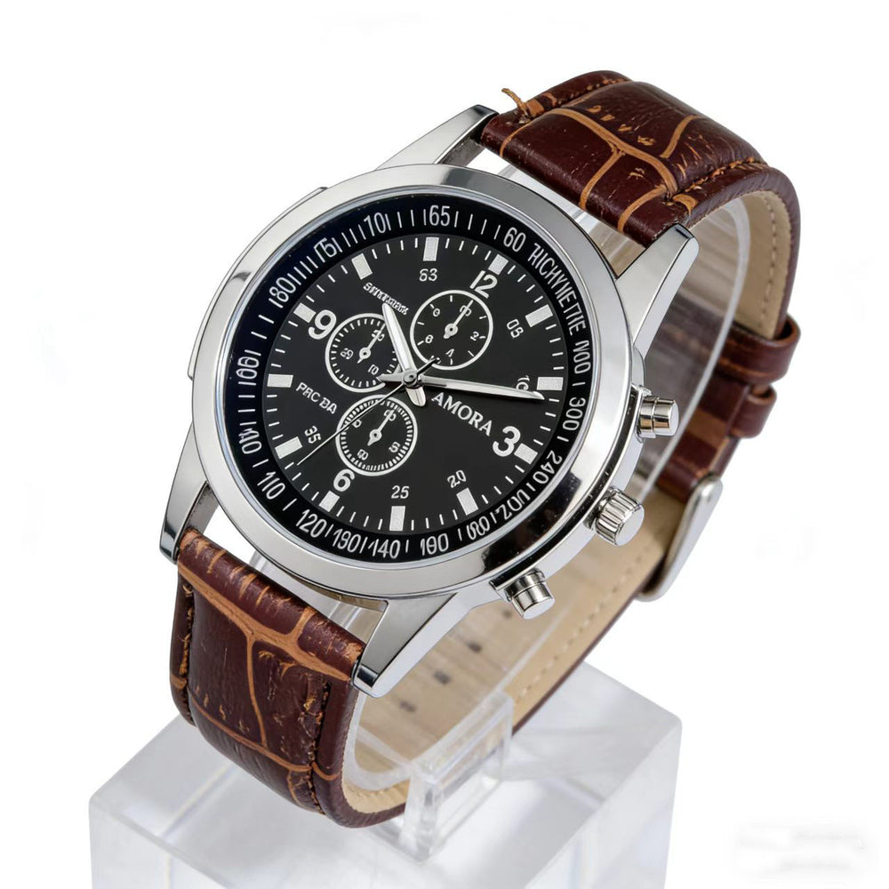 Wholesale cross-border fashion watches for men, men's watches, gift watches, quartz watches, stylish blue light glass leather strap men's wristwatches