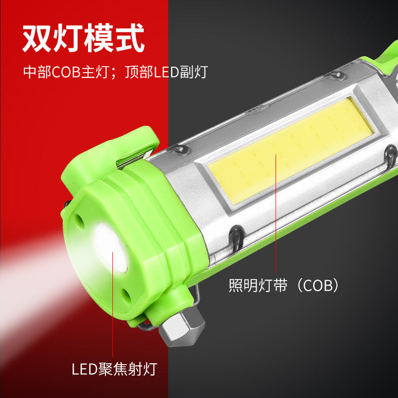 LED flashlight vehicle safety hammer strong light emergency multi-function COB work light maintenance strong magnet lighting fixtures