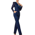 24autumsequin color block satin suit collar silmlong sleeves jumpsuitfashion style cross-border lapel jumpsuitsuit