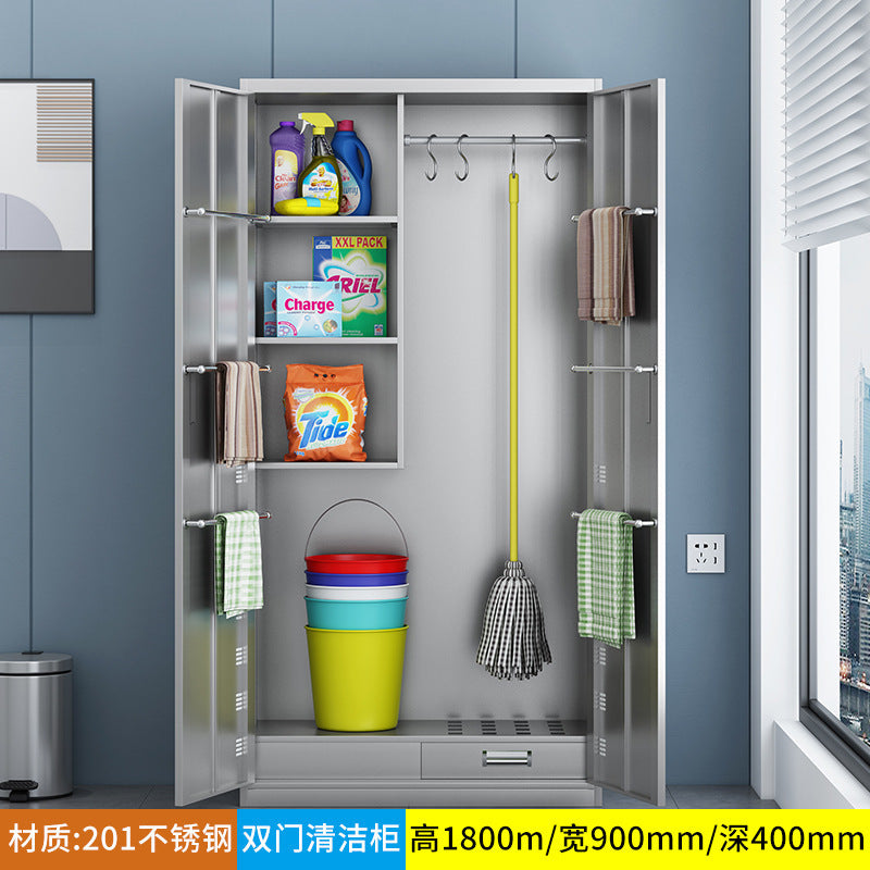 Stainless steel cleaning cabinet household school hygiene cleaning cabinet classroom balcony mop broom tool storage cabinet
