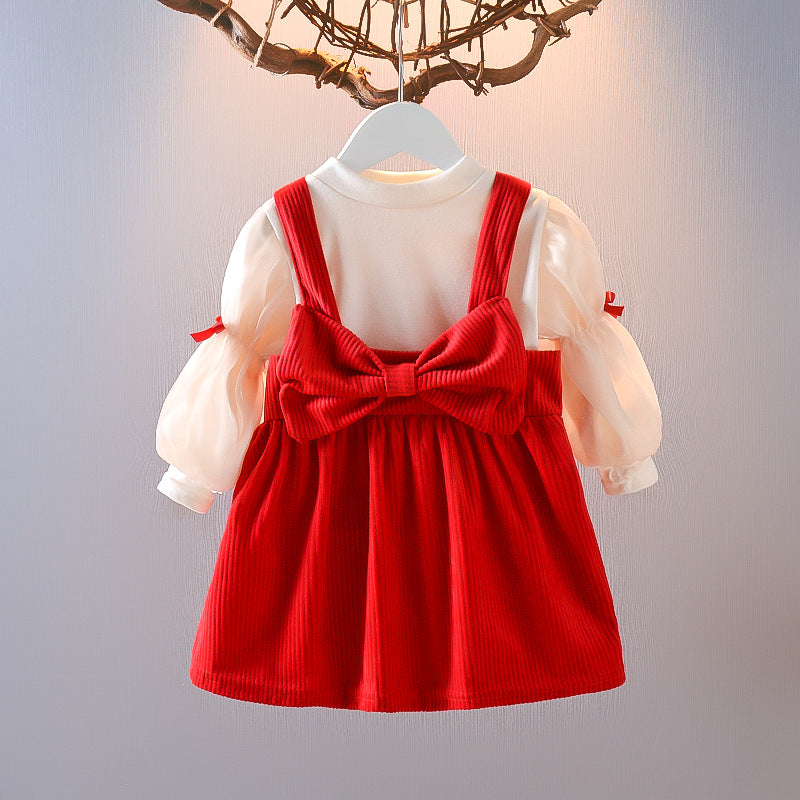 Girls' two-piece dress set - double happiness red