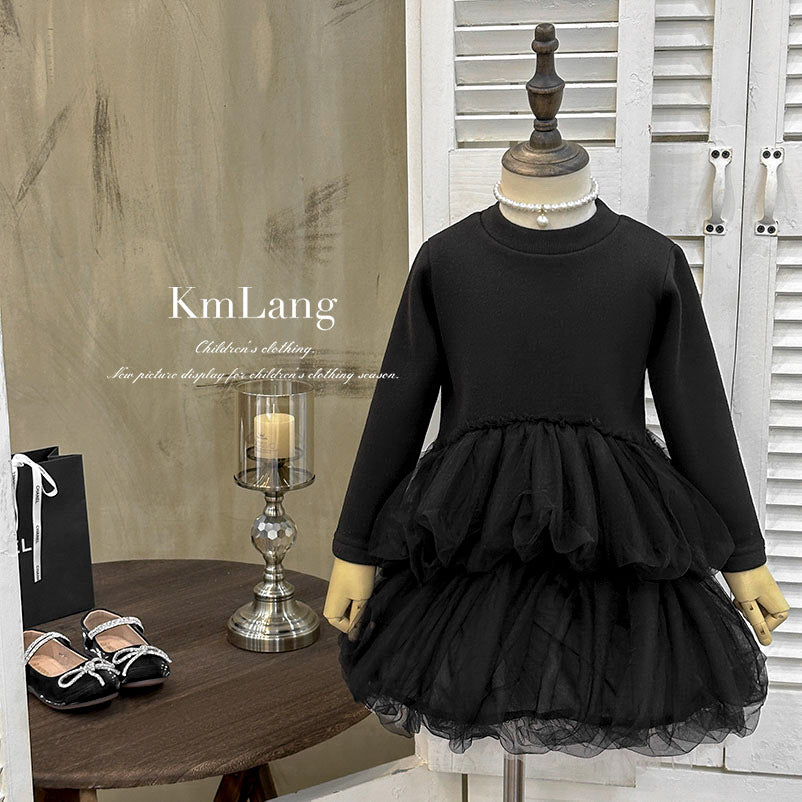 Girls' dress  spring new arrival: stylish black baby girl tutu princess dress, little girl's mesh skirt