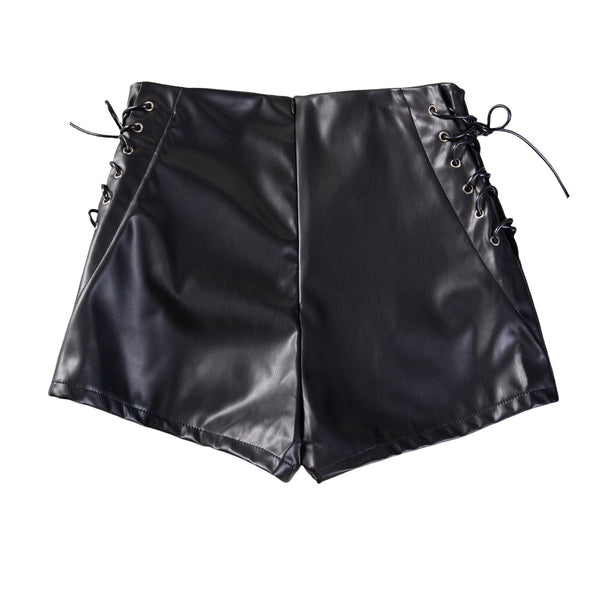 811 # new Yamasun black high-waisted elastic shorts women's tight casual pants imitation leather boots plus size