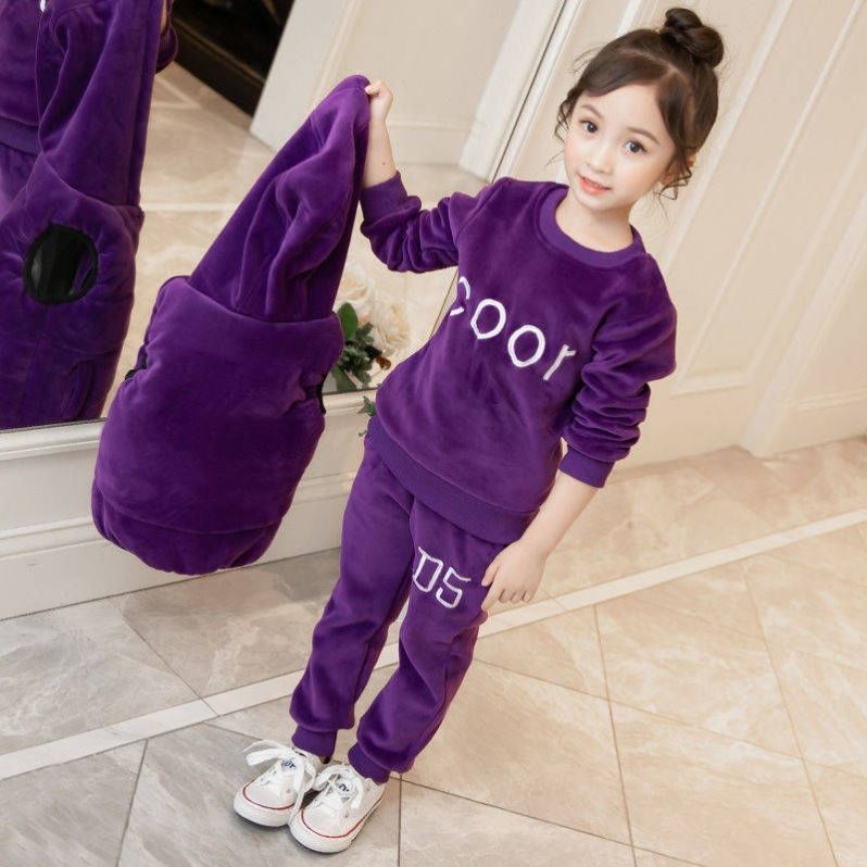 Girls' winter outfit  set: mid-to-large size children's autumn coat, three-piece korean style casual and versatile set