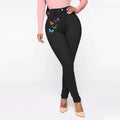 Independent station best sellingprinting butterfly jeans women's 4 flap pocket pants cross-border fashion style pants female sexyhigh waist