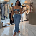 European and american style women's denim camisole -  cross-border fashion, sexy hot girl style, rhinestone embellished, adjustable top