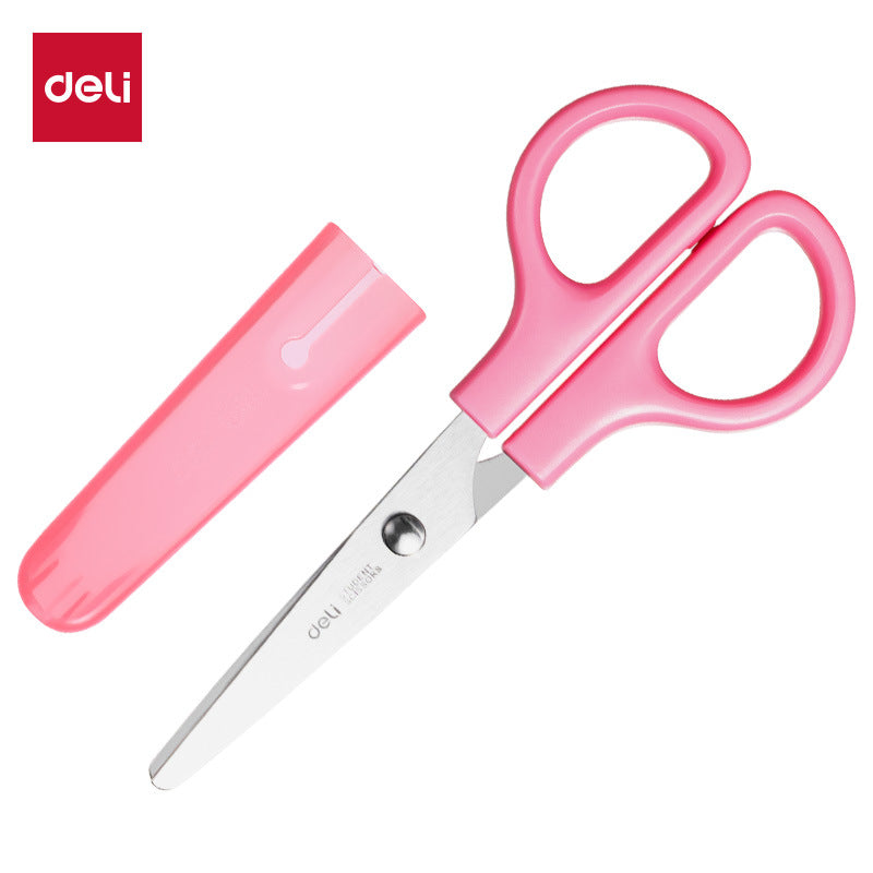 Deli 6021 student handmade scissors cute cartoon child protective cover scissors mini student small scissors wholesale
