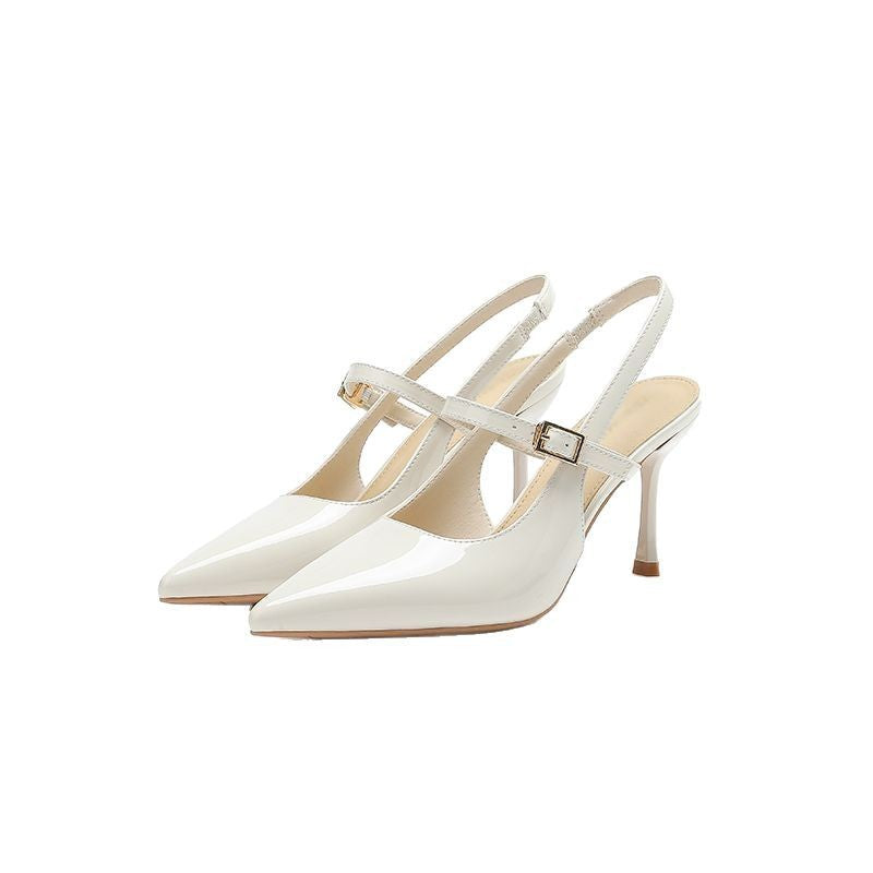 plus size 35 to 42 pedal back high heels stiletto french fashion shallow mouth pointed toe toe sandals patent leather