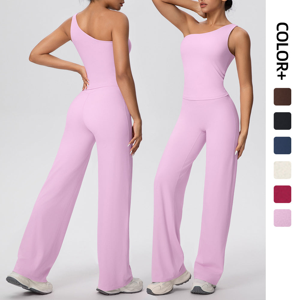 new cloud-like slimming peach hip yoga set - asymmetrical one-shoulder workout top & leggings - casual running & fitness outfit