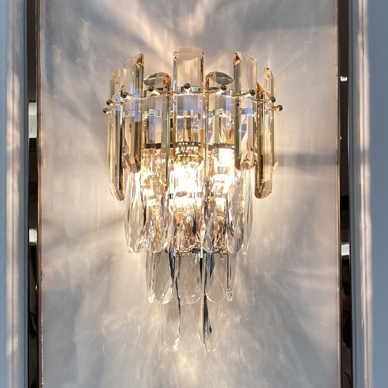 Postmodern crystal wall lamp - luxury champagne gold bedroom bedside light - creative living room tv background wall corridor lighting