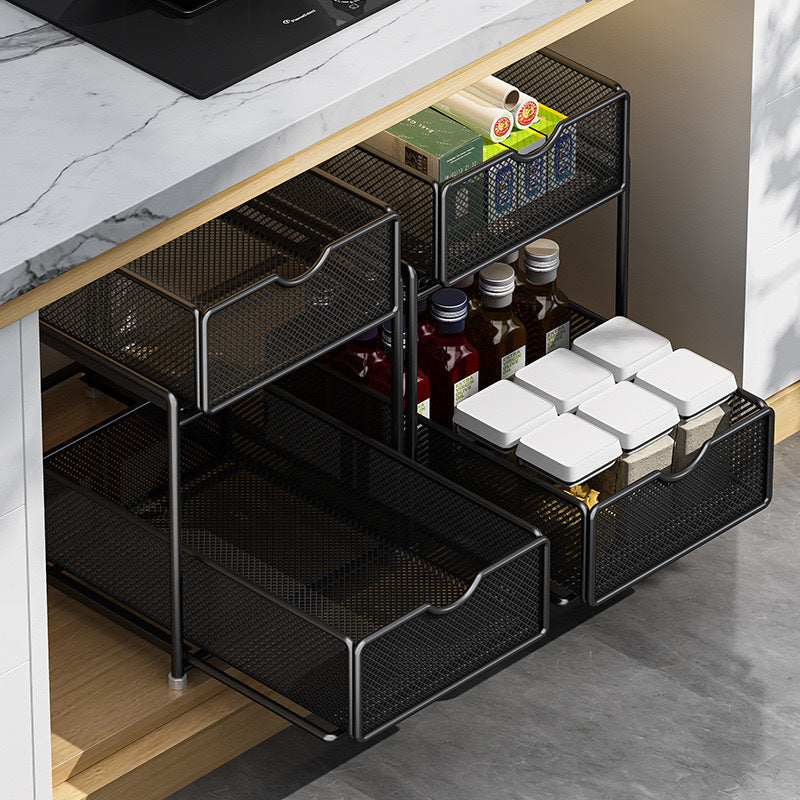 Kitchen pull-out storage rack, layered cabinet under the sink, multi-functional storage basket for storing miscellaneous items