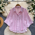 Korean style fashionable young lady shirt -  new arrival - versatile commute, casual, slimming long sleeve striped top for summer