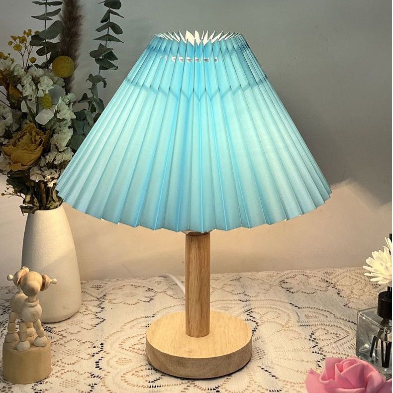 USB Nordic Internet celebrity desk lamp Korean pleated ins bedside bed and breakfast decoration night light bedroom solid bedroom wood lamp