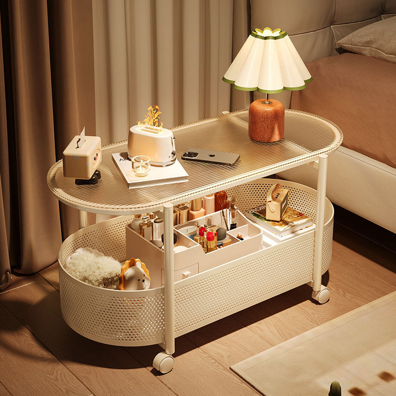 Cream style movable coffee table small apartment living room sofa side cabinet side coffee table simple modern storage trolley