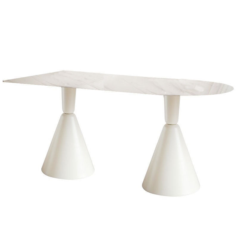 Luxury modern minimalist small apartment home oval dining table french cream style sintered stone dining table and chair set