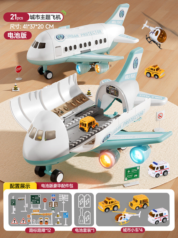 Kids' toy airplane with opening cabin, durable alloy cars, early education puzzle for 2-3 year olds, birthday gift for boys