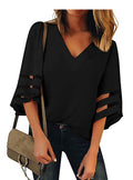 fashionplus size mesh patchwork women's v neck mesh bell sleeve loosetopsin stock