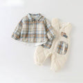 Baby outfit set: unisex romper overalls, infant autumn/winter warm two-piece set, trendy outing clothes