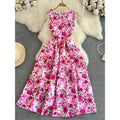 code new arrival  original women's elegancefloralsprinting round neck back slit a-line skirt