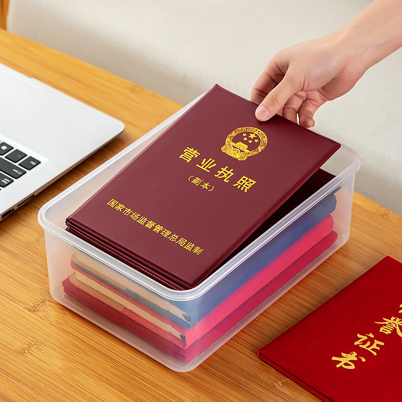 Desktop file box, file box with lid, dust-proof portable certificate storage box, plastic a4 paper printing paper finishing box.