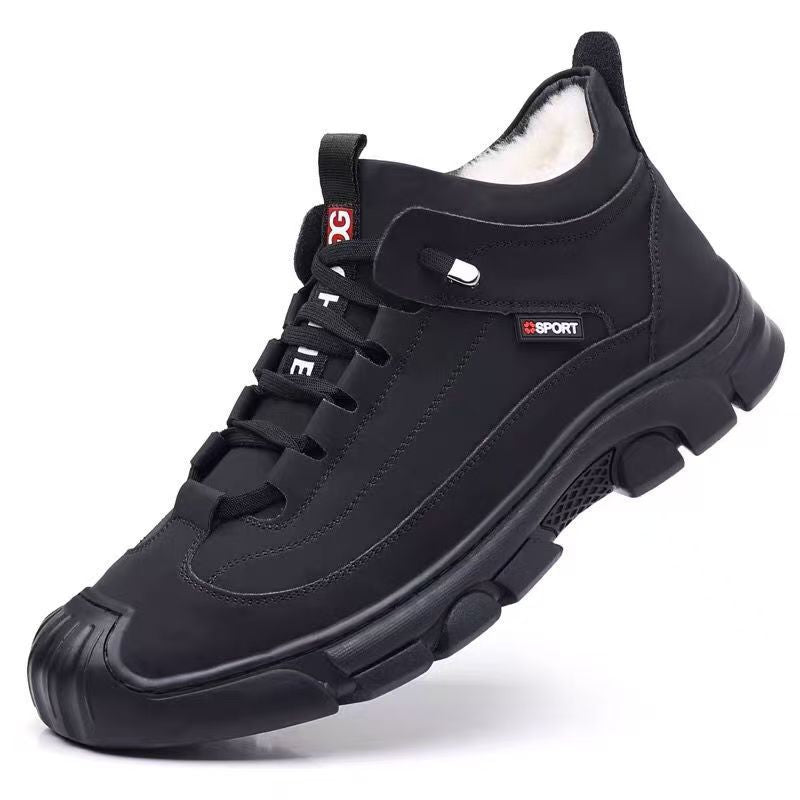 Men's winter warm cotton shoes - fleece lined, non-slip, casual high-top cotton shoes for men, elderly cotton shoes, men's leather cotton shoes for seniors