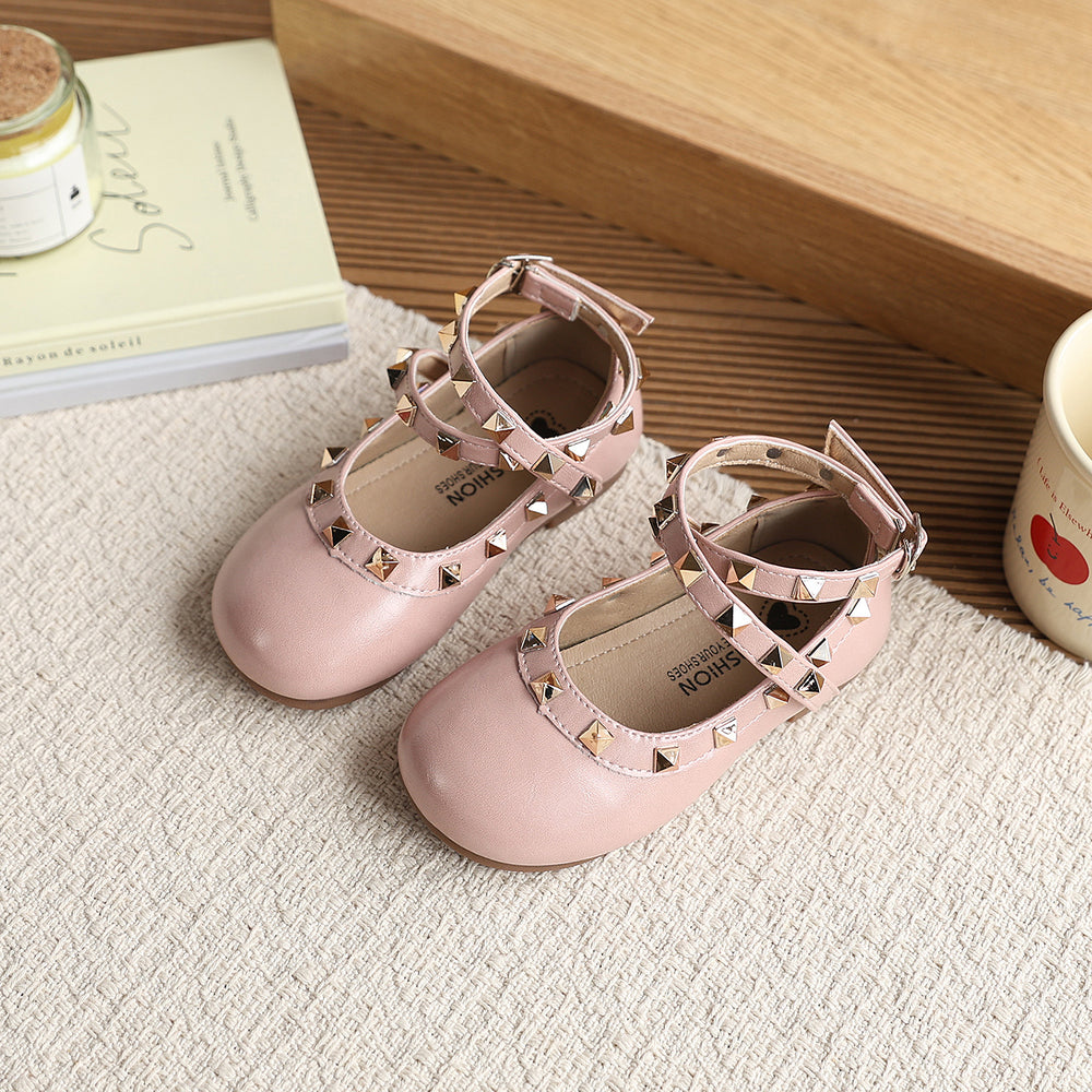 Vancahao girl's rivet fashion small leather shoes  spring & fall new arrivalk-stylekids bright leather princess shoes performance shoes