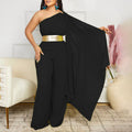 Women's long pants - spring/summer  new arrivals: fashionable and elegant asymmetrical neck, patchwork pleated, high-waisted african jumpsuit for office ladies