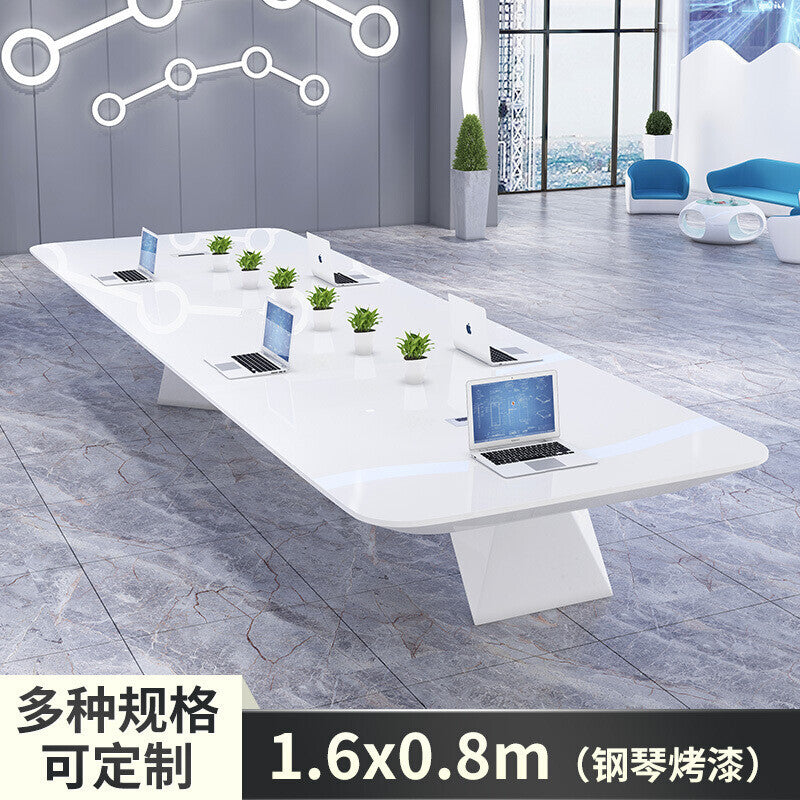 Saint li white lacquer conference table - long table, minimalist modern style, large conference room table and chair set, rectangular office desk