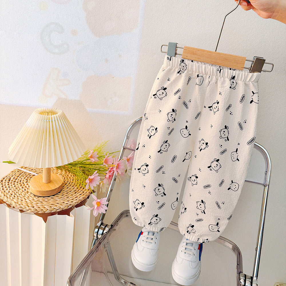summer new children's mosquito-proof pants, lightweight korean style cartoon design, unisex lantern pants, korean style loose fit versatile trousers
