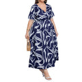 plus size cross-border new arrival  women's original elegancev neckprintingdress cuff flow