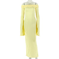Fashion style cross-border elegant women's one-piece collar waist off-shoulder hip skirt close-fitting slit long sleeves new dress