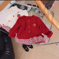 【dropshipping】 autumn new arrivals: adorable girls' strawberry plaid lace-trimmed skirted cardigan top