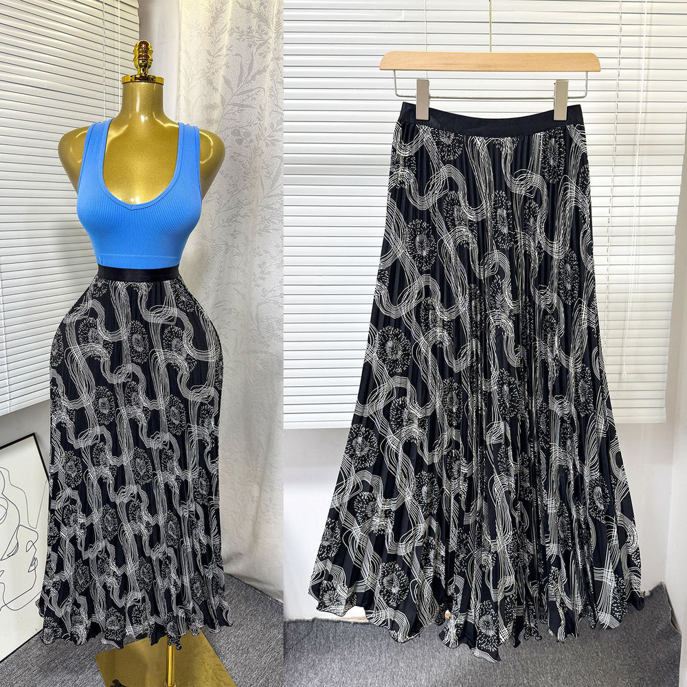 K-style high waist elastic waist rufflespleated skirt female a-line skirt slimming lookeasiest for matchwork clothing skirt