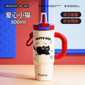 New arrival cartoon straw thermos cup 316 stainless steel large capacity ice cup high-looking handle student water cup