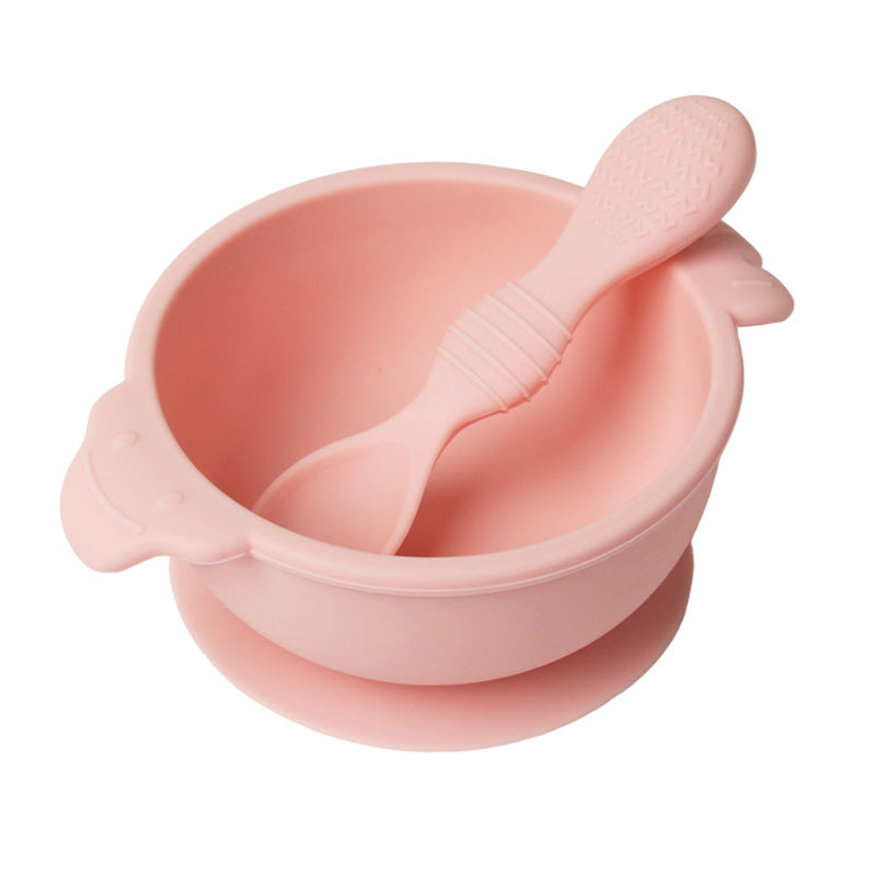 Food grade silicone complementary food bowl baby tableware set with spoon suction cup anti-drop child feeding tableware silicone bowl