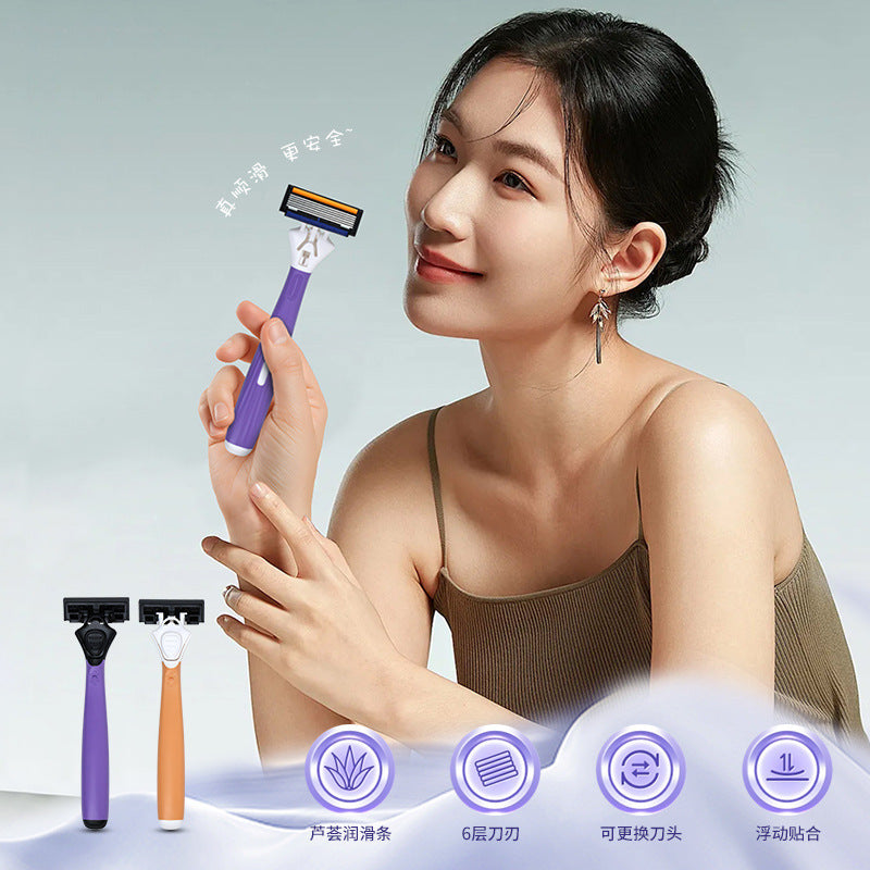 Factory custom women's razor with replaceable heads, stainless steel blades, manual shaver, new model