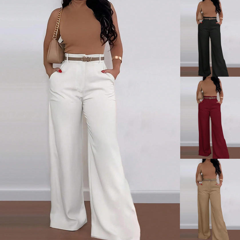 new women's cross-border e-commerce fashion: elegant and chic straight-leg trousers - high-waisted, drapey, versatile wide-leg formal pants
