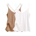 2 pack women's satin camisole v neck cross back sleeves
