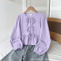 european and american women's clothing, new trendy, fashionable, sweet, casual, tie-up, round neck, puff sleeve, long-sleeved shirt