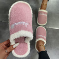 Amazon winter baotou home plaid flat heel pure color plus size round toe home heattech casual cotton slippers dropshipping