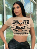 Shein sxy series women's crop top t-shirt - summer, sexy, and chic. black, fashionable, casual tee with letter print