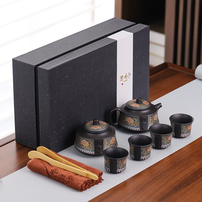 High-end zisha tea set - premium business gift, kung fu tea ceremony gift box, complete teapot and teacup set, light luxury style