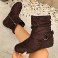Exportretroboots cross-border plus size suede flats belt buckle women's short boots zipper round toe women's boots wholesale