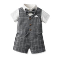 New british style boys' summer short-sleeve outfit: plaid vest suit for kids, perfect for baby's first birthday or special occasion