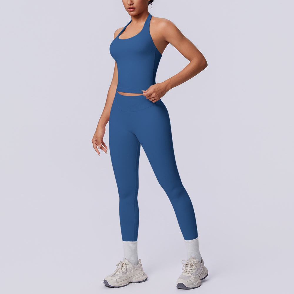 Halter sports beautiful back high waist hip lifting tight sports seamless yoga clothes quick drying breathable running fitness suit for women