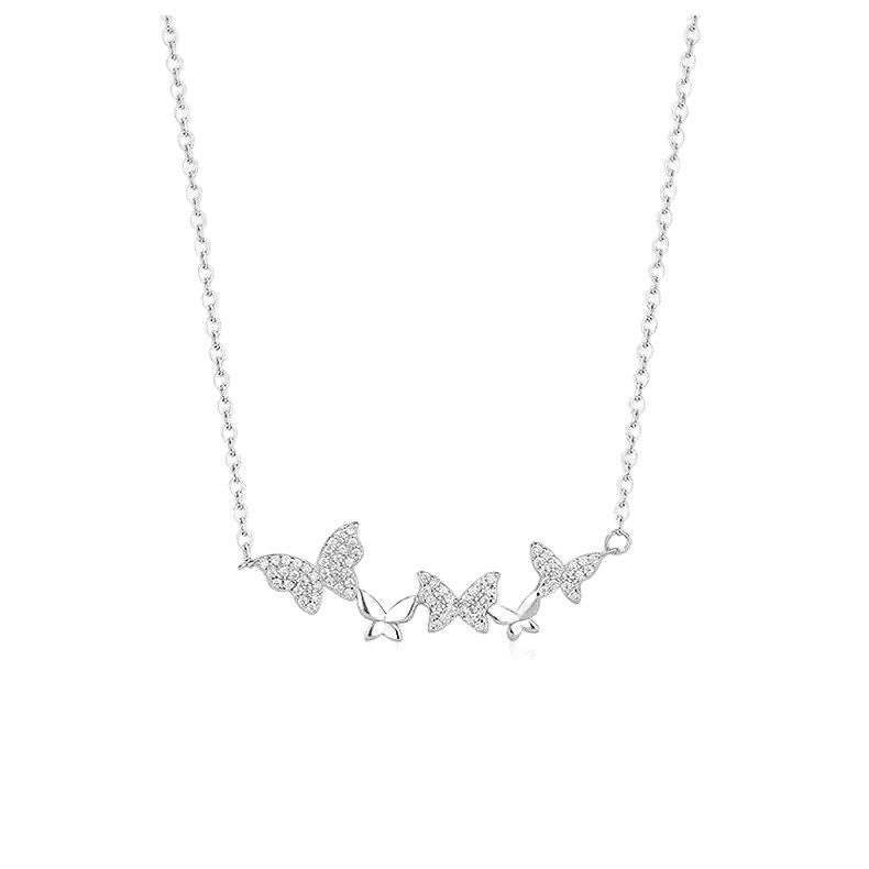 Popular stylish copper inlaid zirconium full diamond butterfly necklace for women eleganteasiest for matchfashion non-fading clavicle chain jewelry