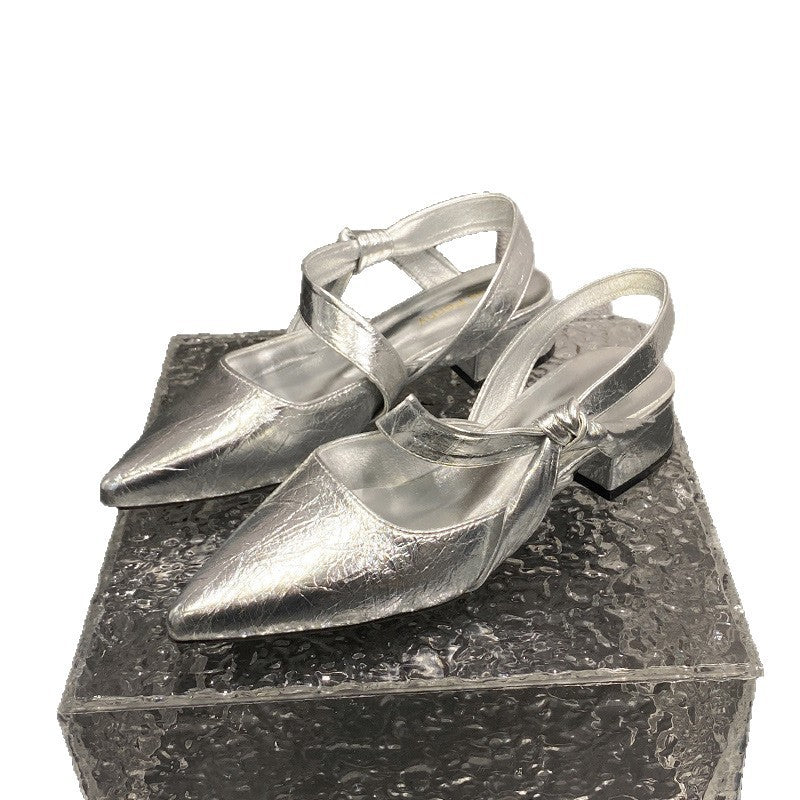 2026 korean style spring/summer versatile new retro fashion pointed toe slingback chunky heel elegant sandals for women