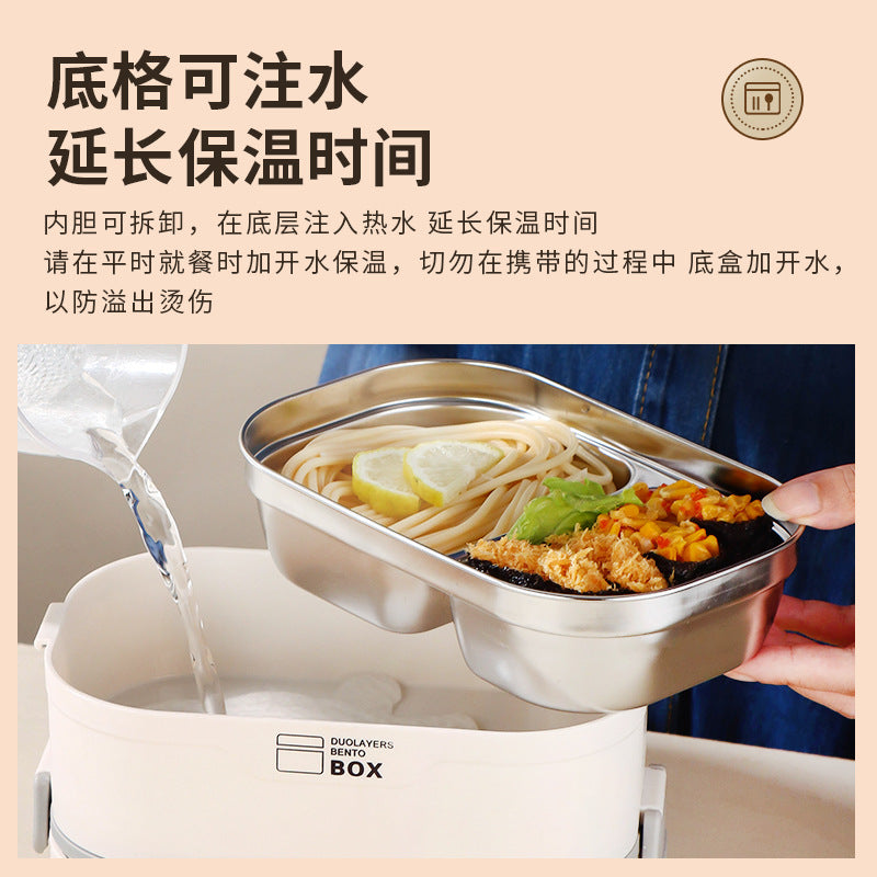 304 stainless steel thermal insulation lunch box can be heated in microwave oven, multi-layer bento box, portable and divided lunch box for office workers
