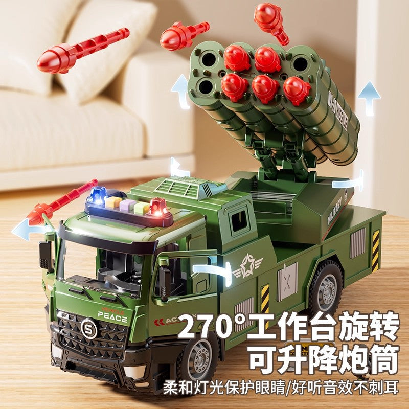 Kids' oversized alloy double-door missile car military tank rocket launcher toy car model for boys, ages 3-6