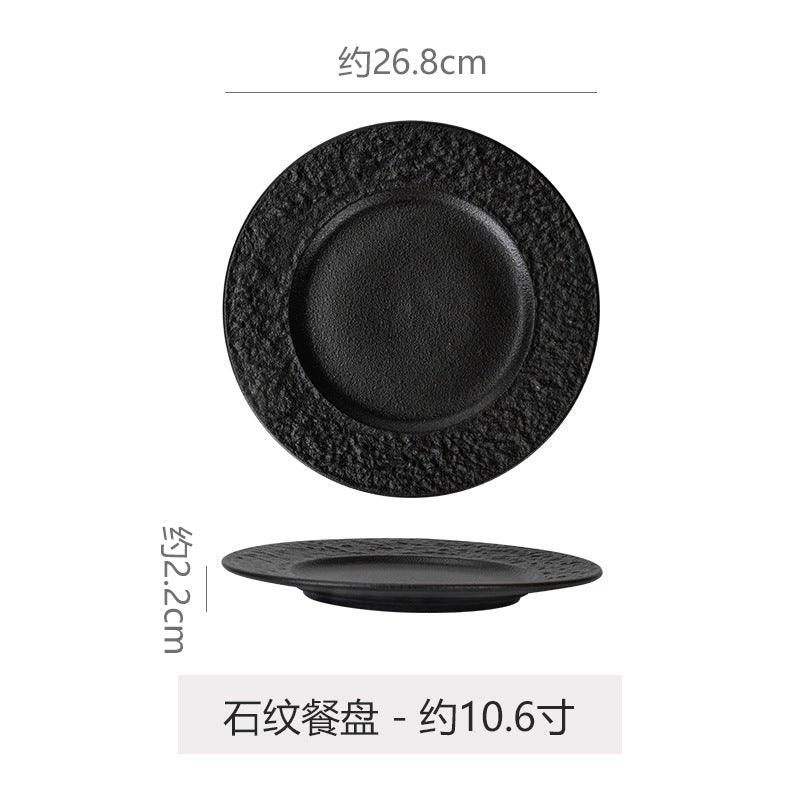 European-style embossed ceramic dinner plate - restaurant & hotel high-end rock texture steak flat plate - minimalist dessert presentation